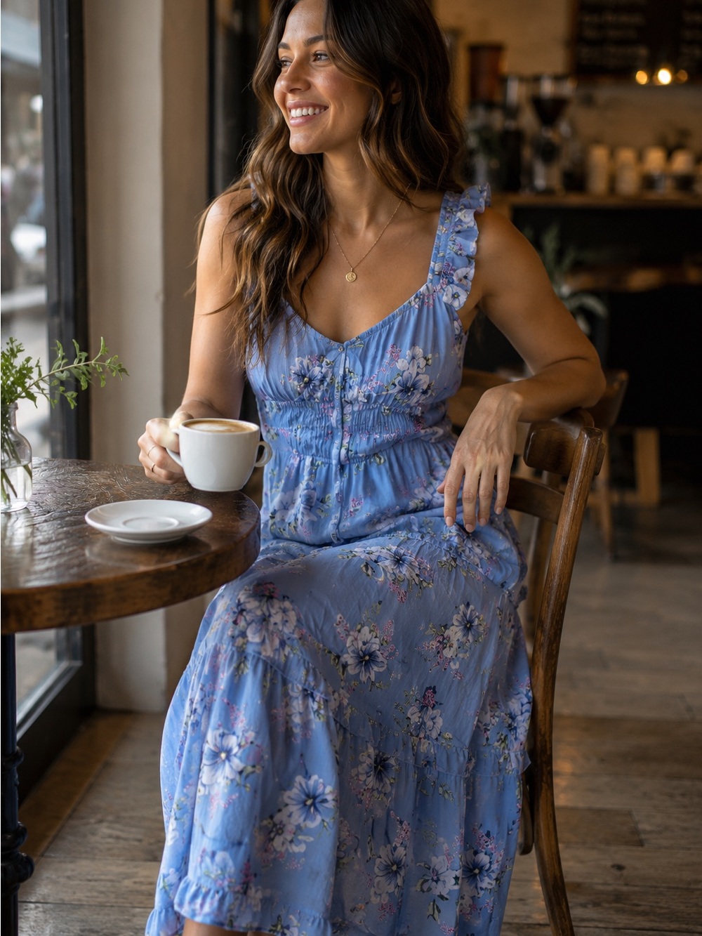 INSPIRED HEARTS  Polyester Boho Light Blue Floral Maxi Dress Size Juniors Small